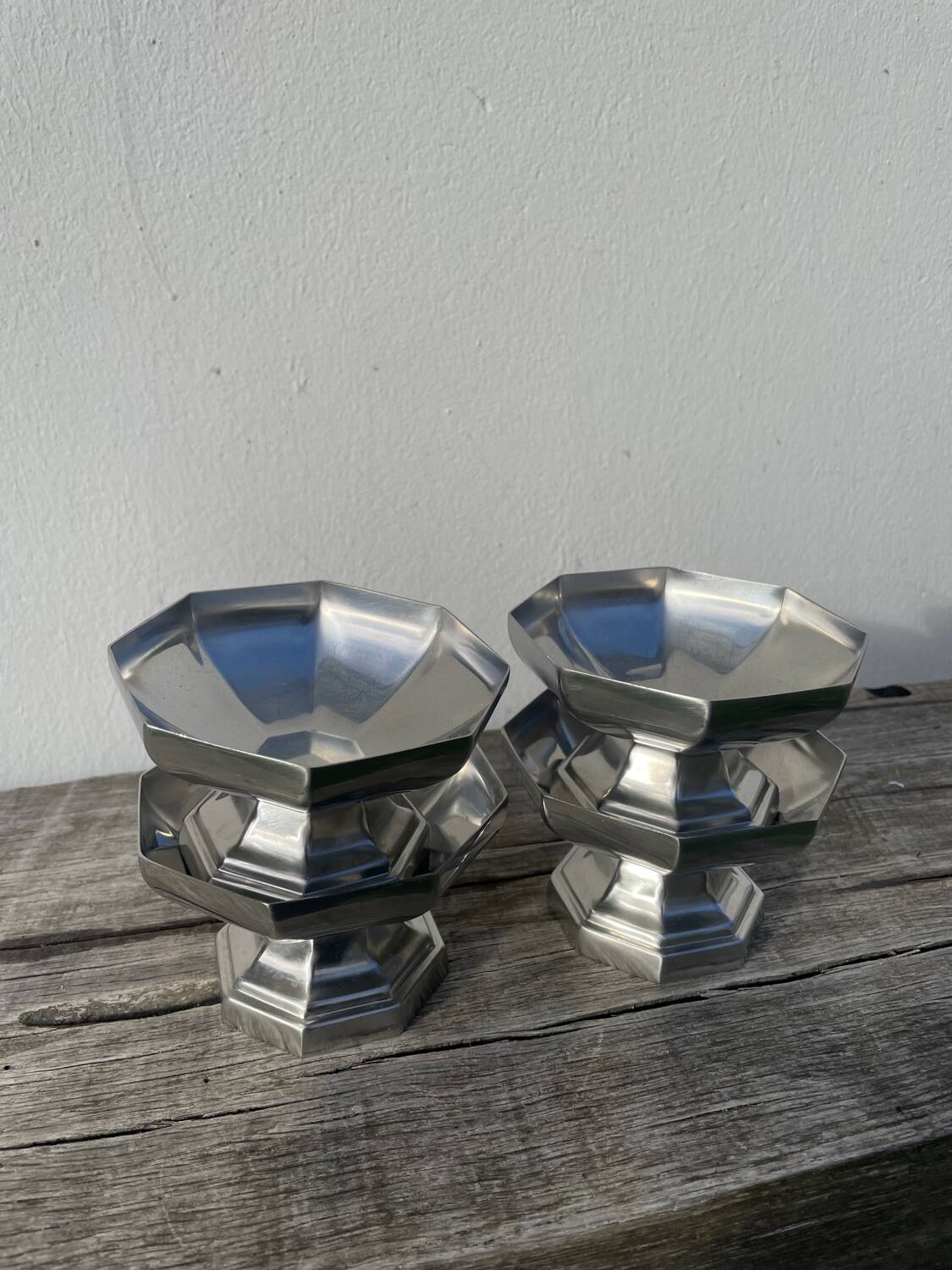 4 stainless steel cups 1970 signed Couzon