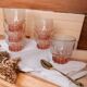 6 pink glass water glasses