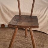 Set of three wooden tripod chairs in oak, raw art.
