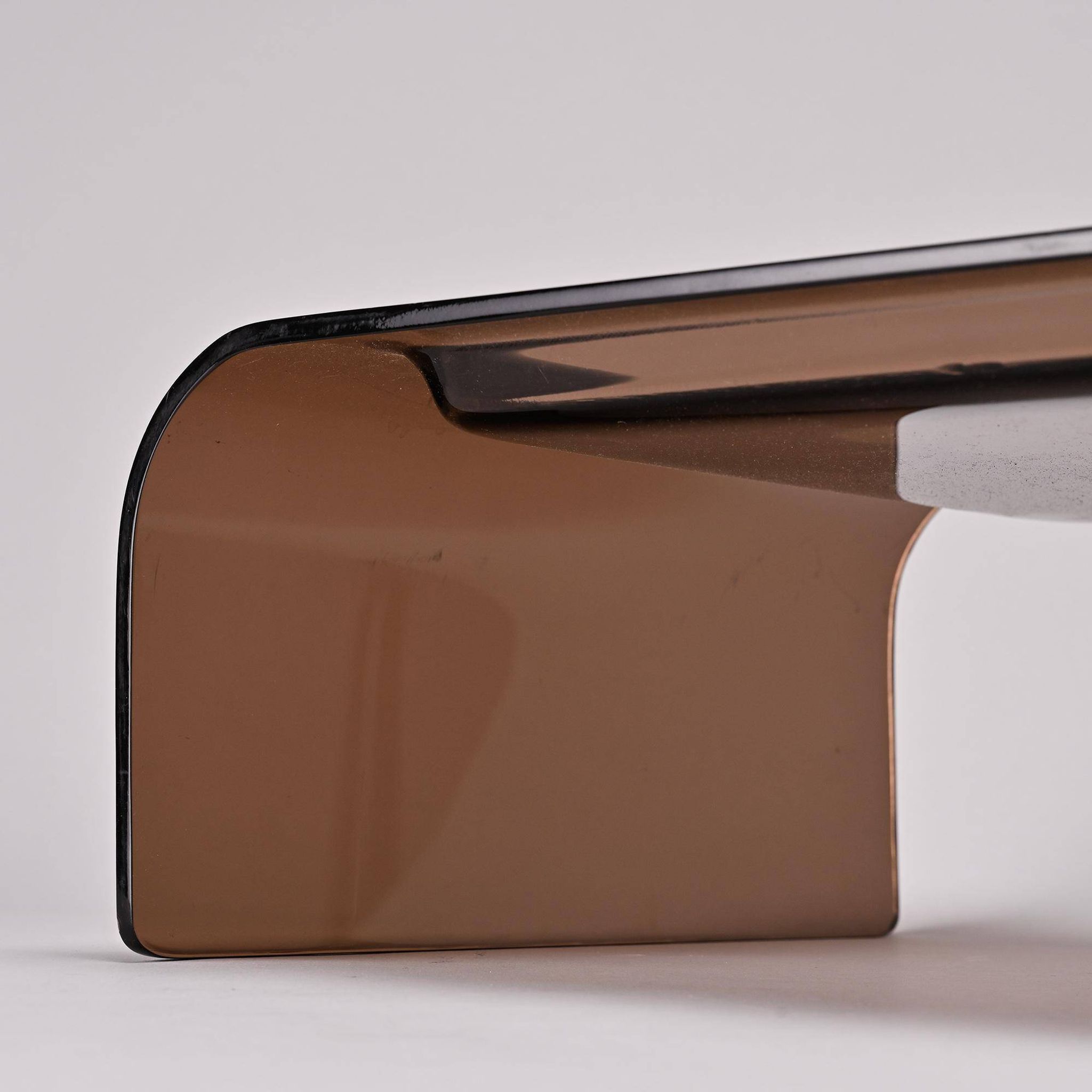 Smoked plexiglass bed tray, circa 1970