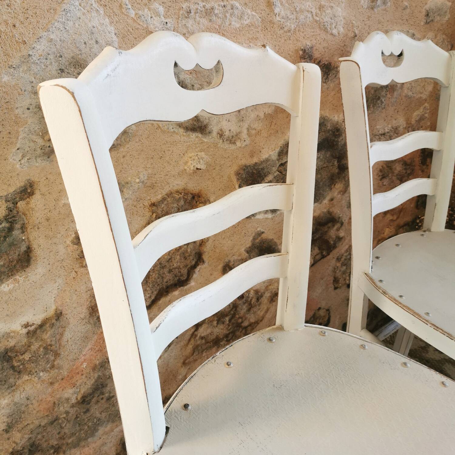 2 Country Chic Bistro Chairs with a Patina Finish