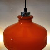 Suspension vintage en verre opalin orange avec finition chromée, années 60