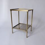 Sellette, table d'appoint en laiton et verre fumé miroir ancienne