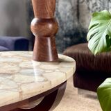 Coffee table in wood, marble and onyx.