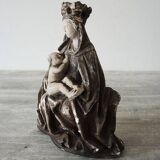 Ancienne Statuette en Plâtre : Vierge à L'Enfant Assise