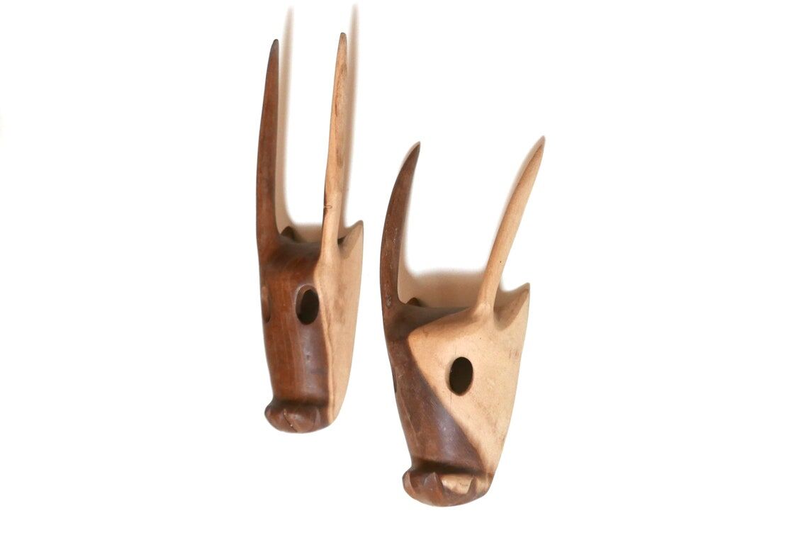 Wooden wall animal heads, 70s
