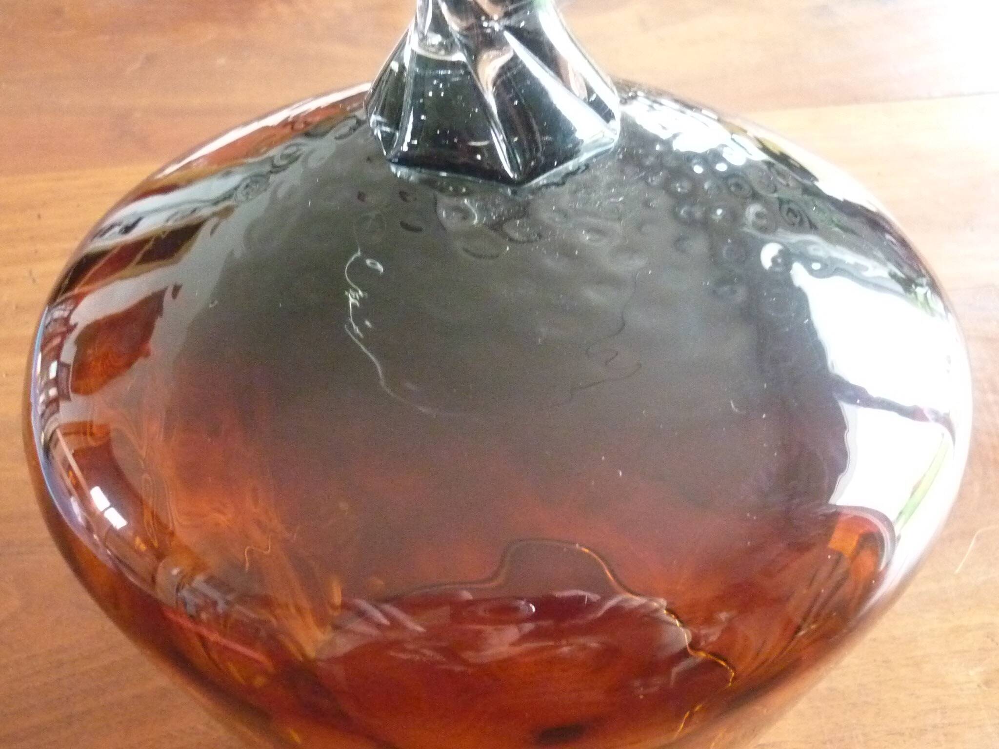 Vintage amber & clear glass footed vase