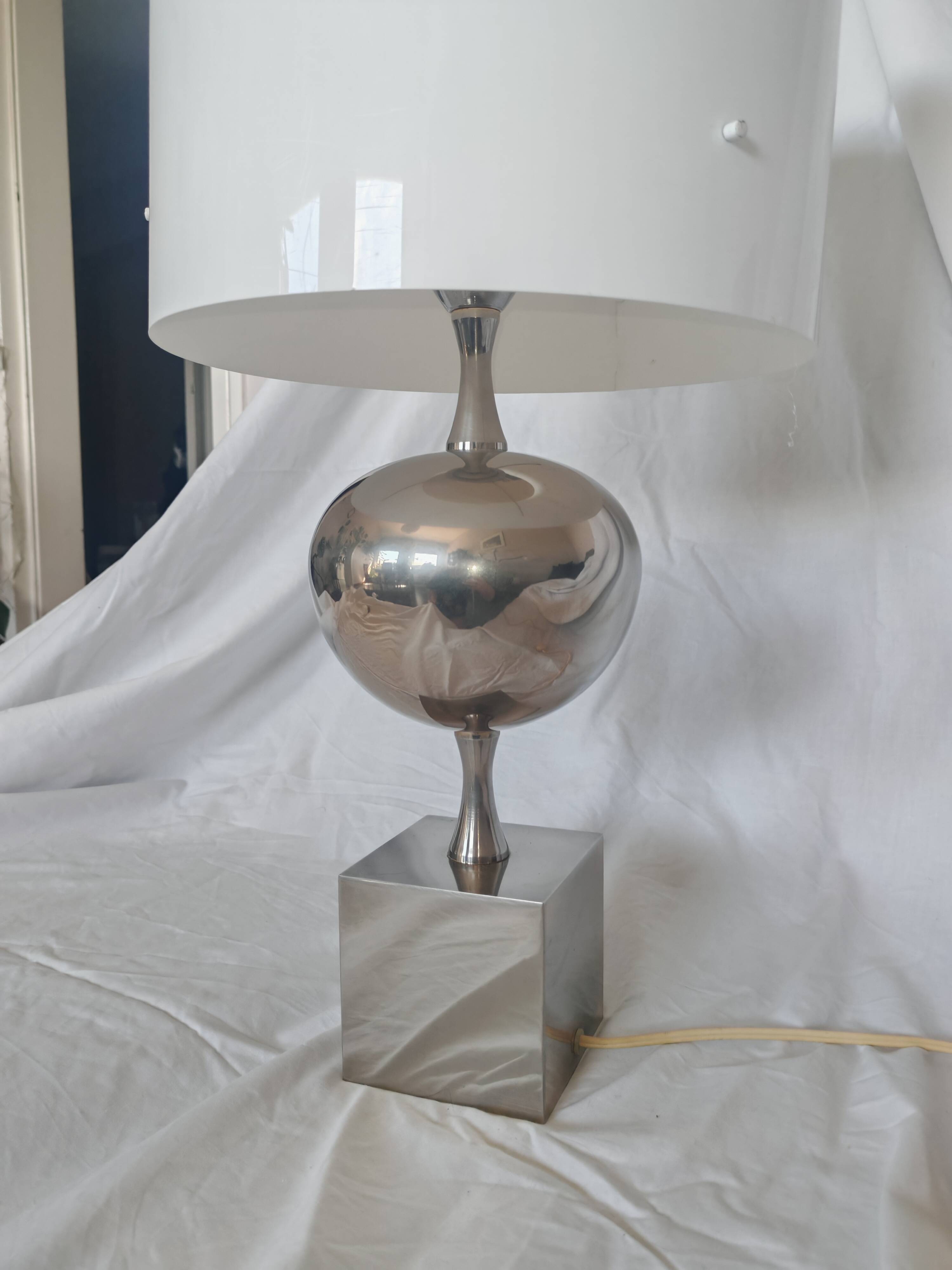 Pied de lampe Philippe Barbier, inox, 1970
