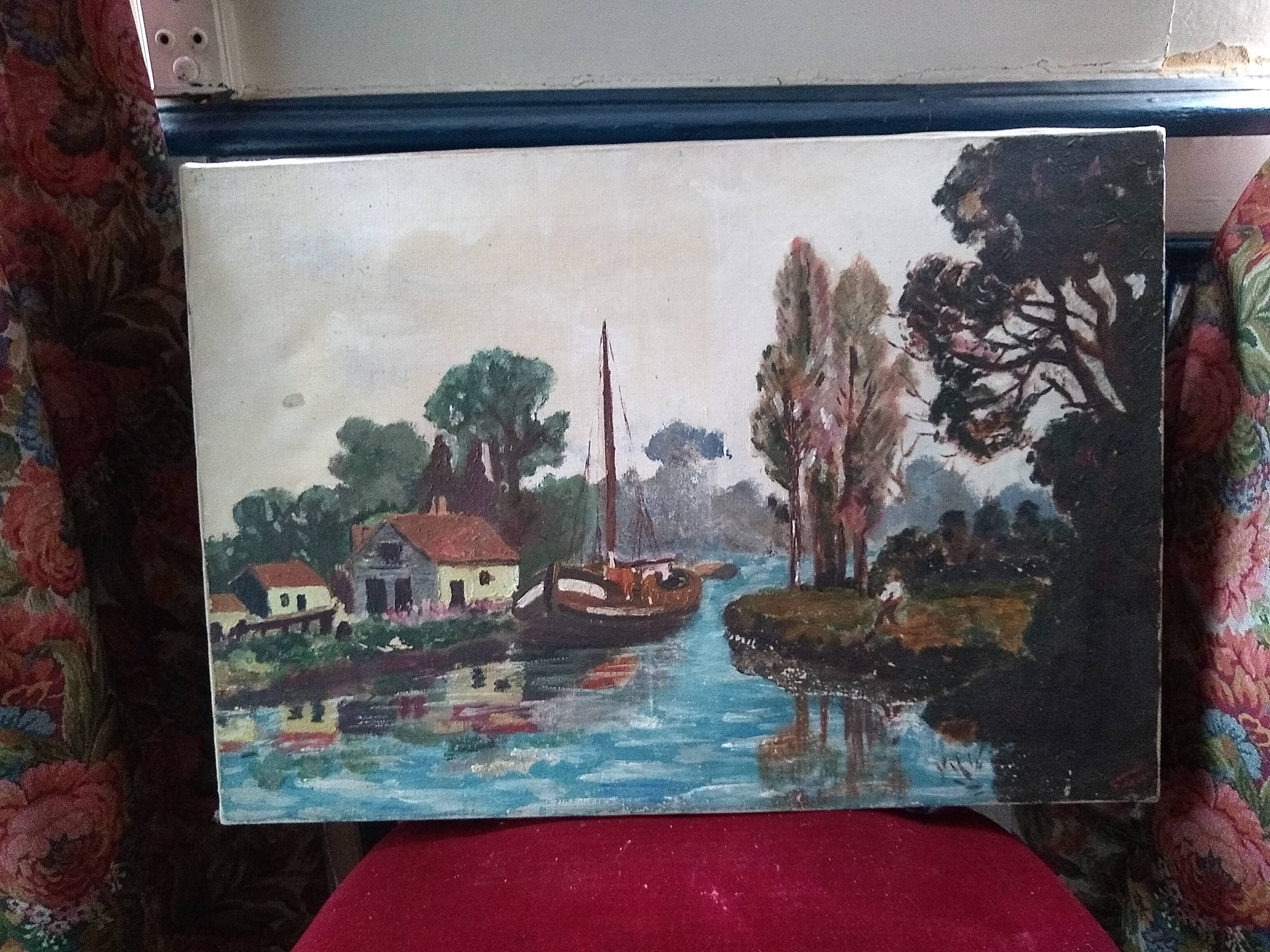 Canal landscape at the barge hst signed