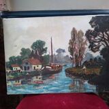 Canal landscape at the barge hst signed