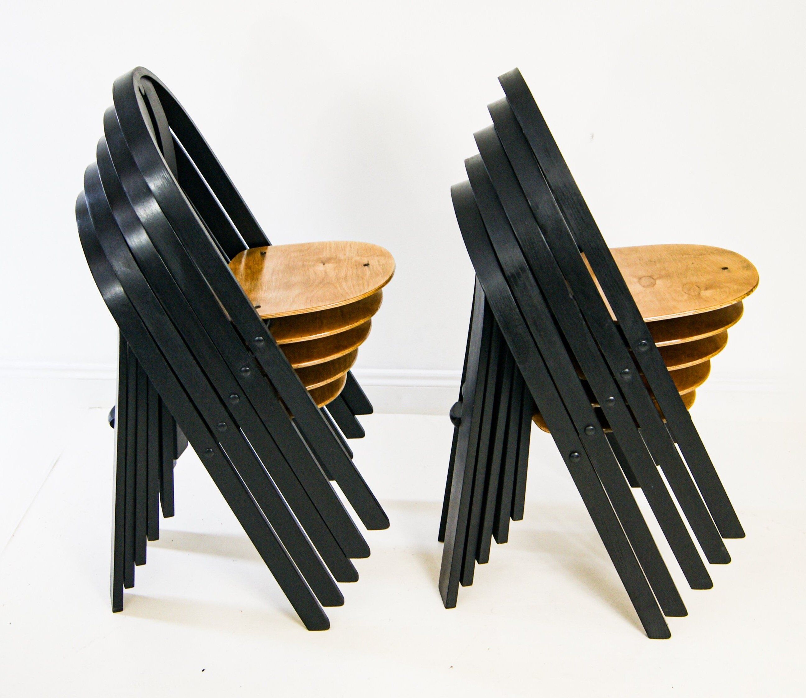 Set of 10 Danish Stacking Chairs in Beech