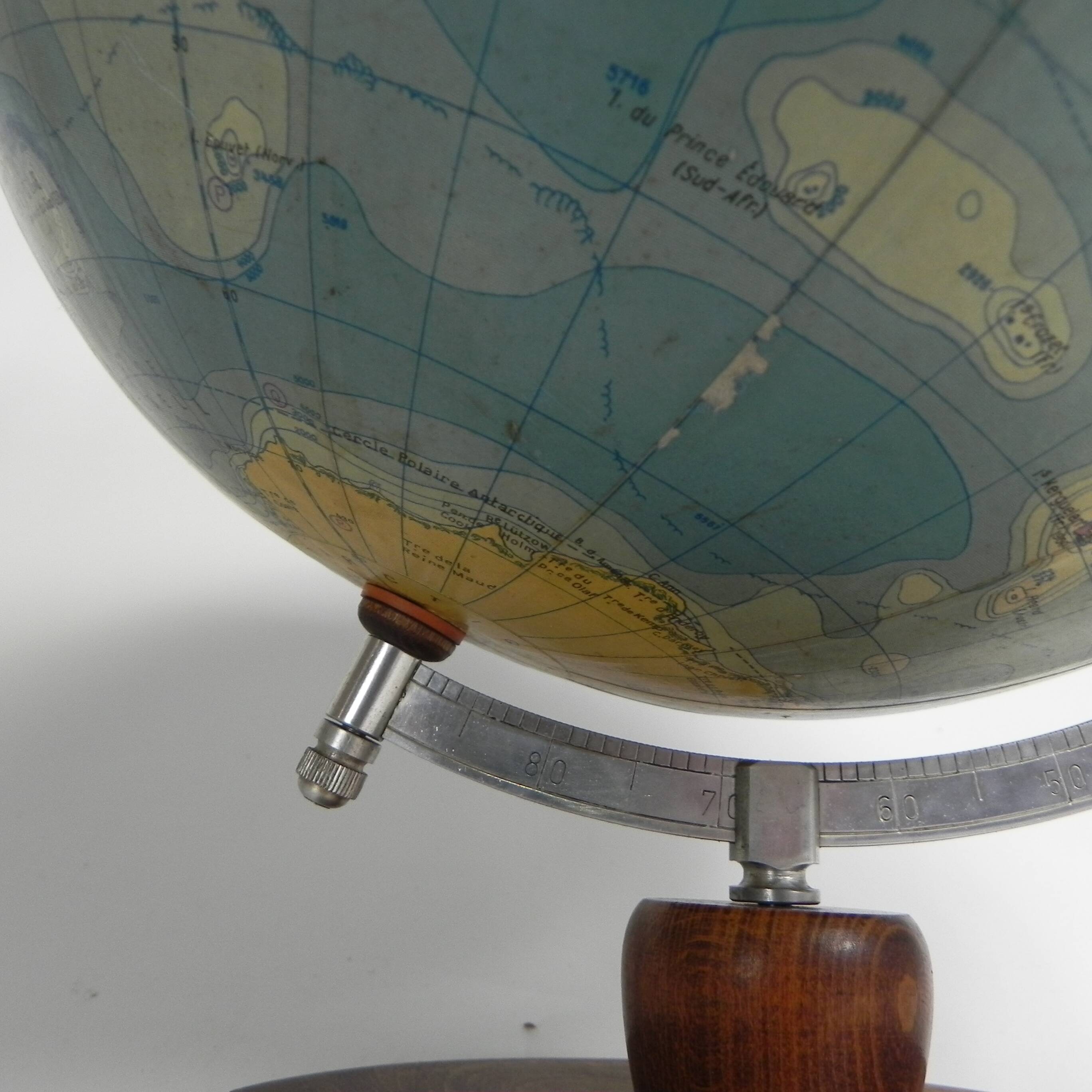 Paper mache globe on wooden base, 1960s