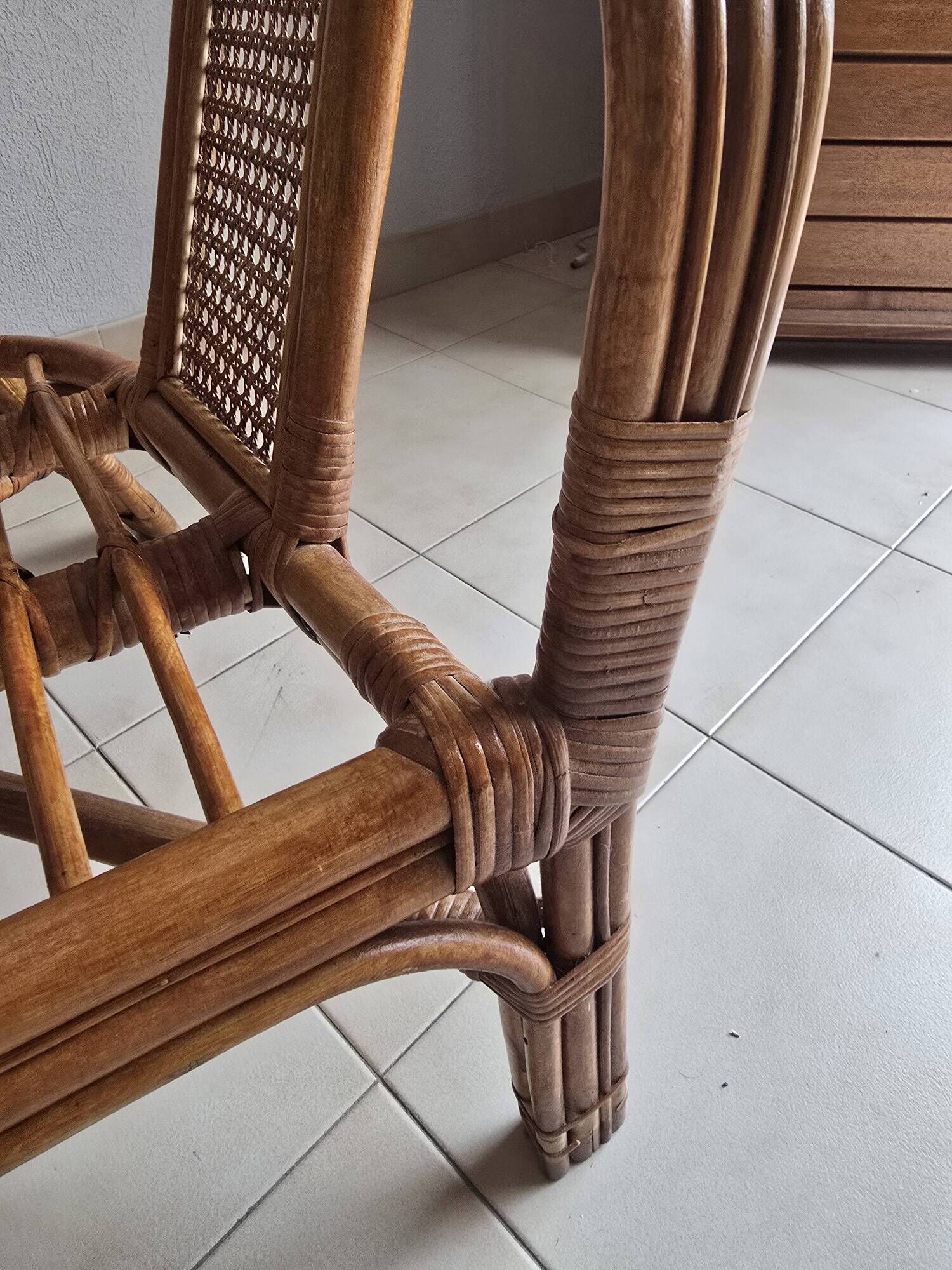 Pair of vintage rattan and cane armchairs – 1960s/70s