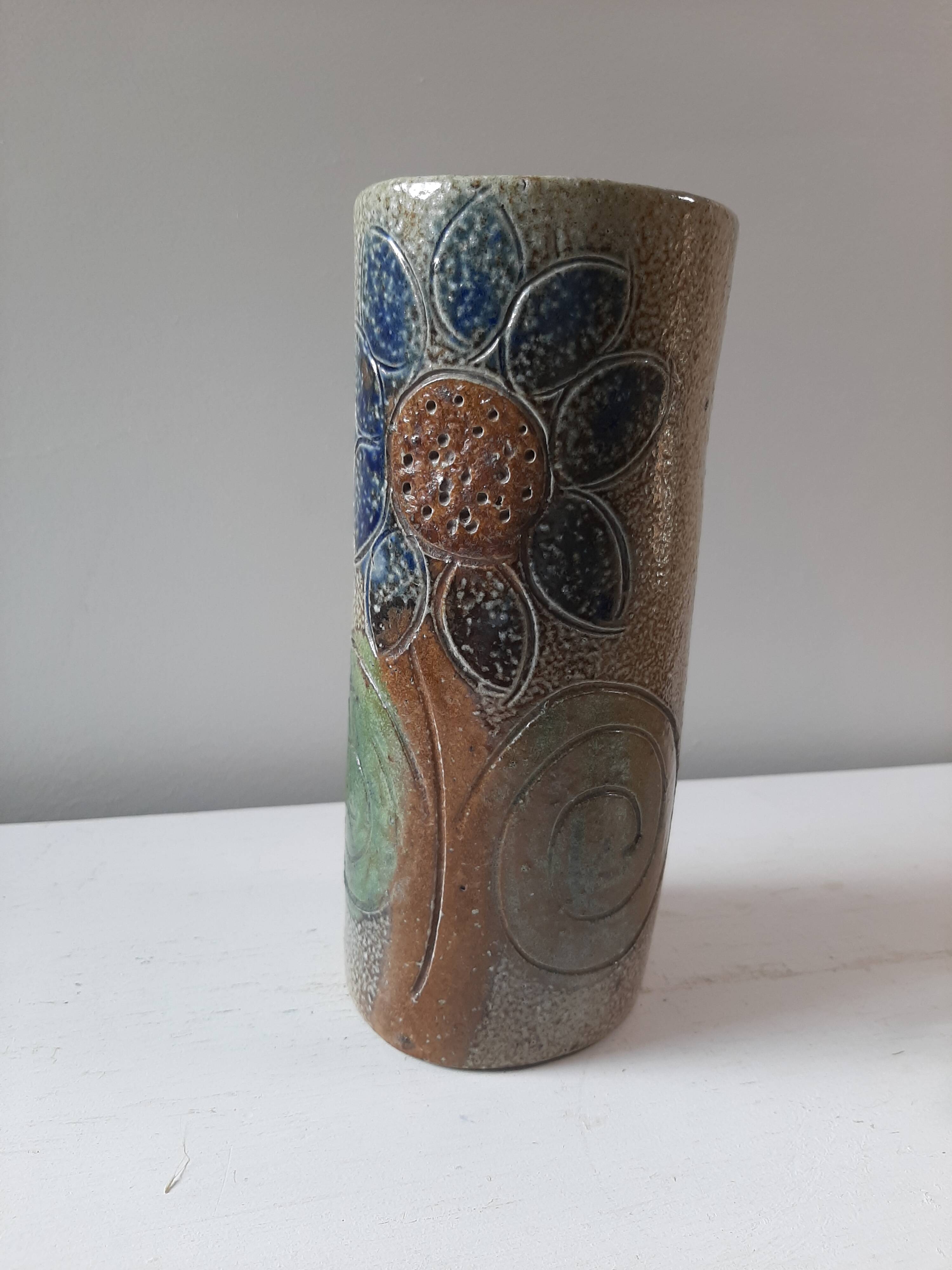 Jean Claude Monange stoneware scroll vase