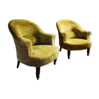 Pair of original tapestry velvet toad armchairs
