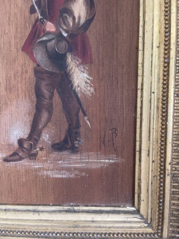 Huile sur bois encadré ''mousquetaire'' signée, XIXème
