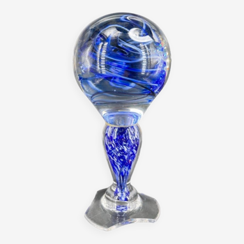 Free-standing blue glass paperweight