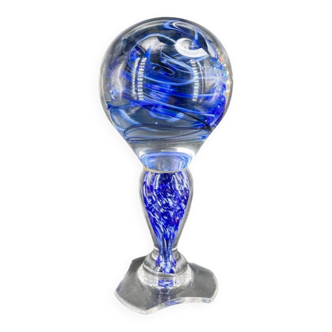 Free-standing blue glass paperweight