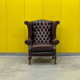 Vintage Brown leather chesterfield wingback armchair