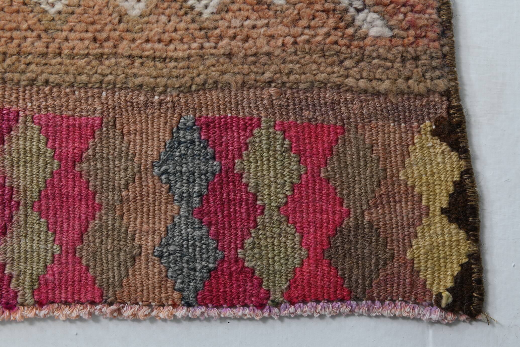 Pink Brown Modern Oushak Runner Rug, 75x352Cm