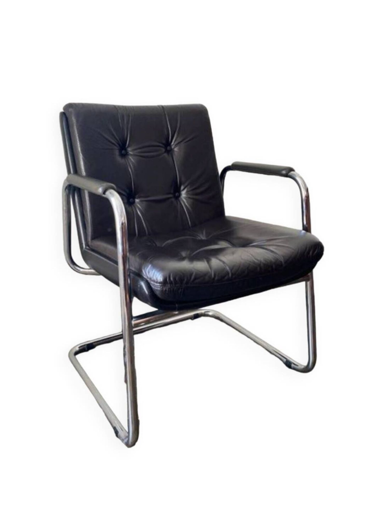 Vintage black leather and chrome executive chair - Italian design by Co.Fe.Mo - 80's
