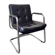 Vintage black leather and chrome executive chair - Italian design by Co.Fe.Mo - 80's