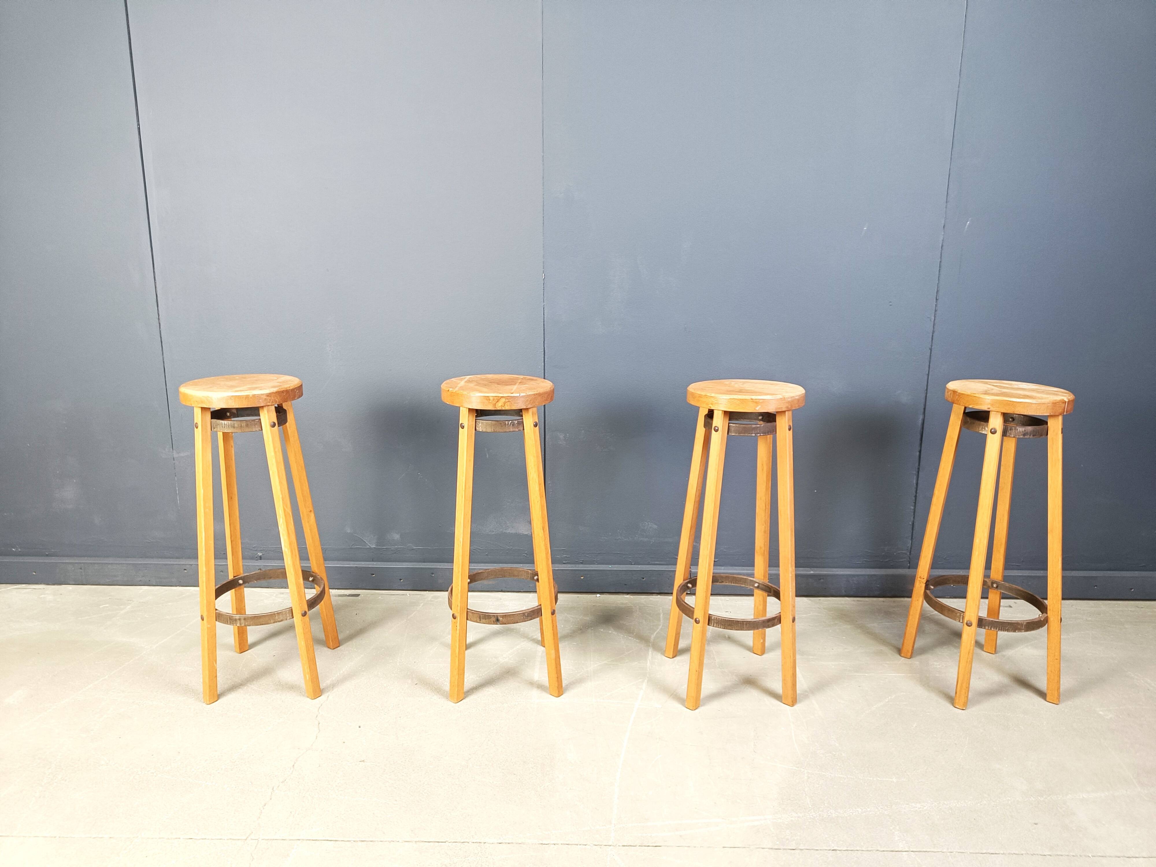 Vintage wooden bar stools, 1960s - set of 4