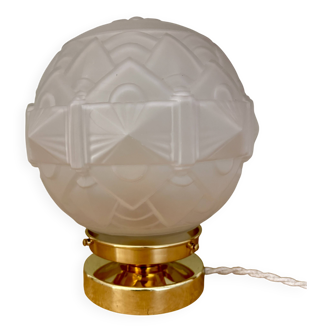 Lampe globe à poser art déco en verre dépoli