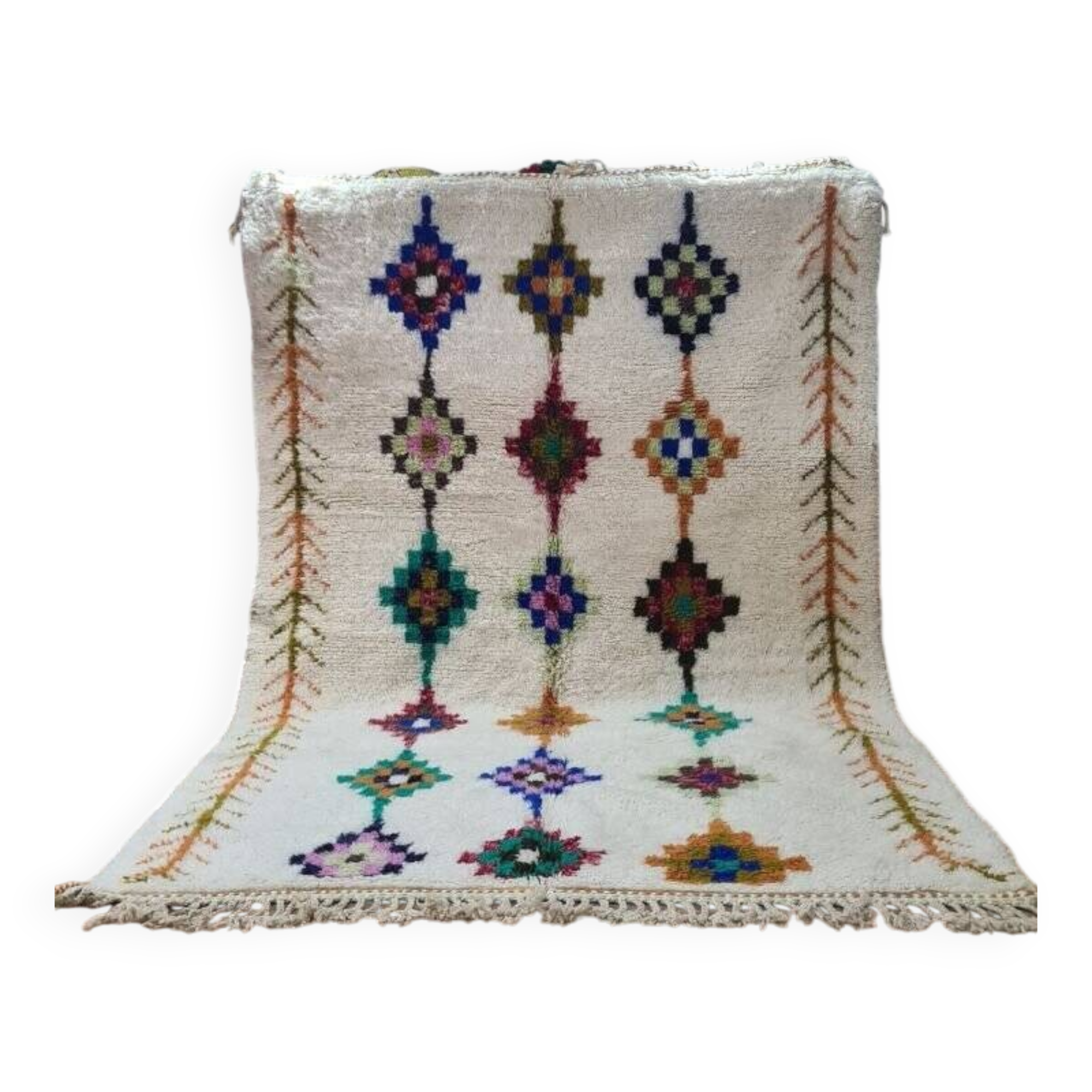 Moroccan Beni Ouarain Rug with Multi-Colored Diamond Patterns – Hand Woven Wool Rug