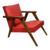 Fauteuil en teck des années 1970 recouvert d'un skai