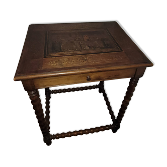 Marquetry table with drawer