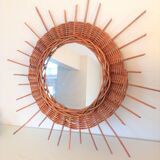 Wicker sun mirror 36 cm/ vintage 60s-70s