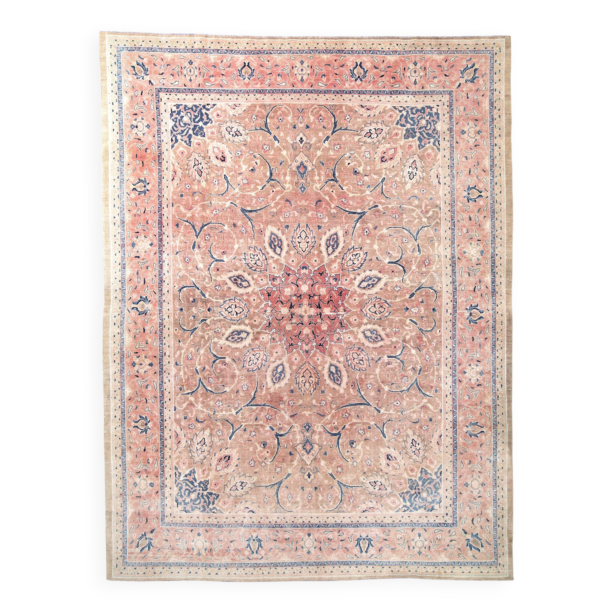 Tapis persan classique antique 57s rose blush bleu 10x13, 293x388 cm