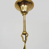 Suspension, brass chandelier and engraved glass globe with 2 lights. Louis XV style. 60s