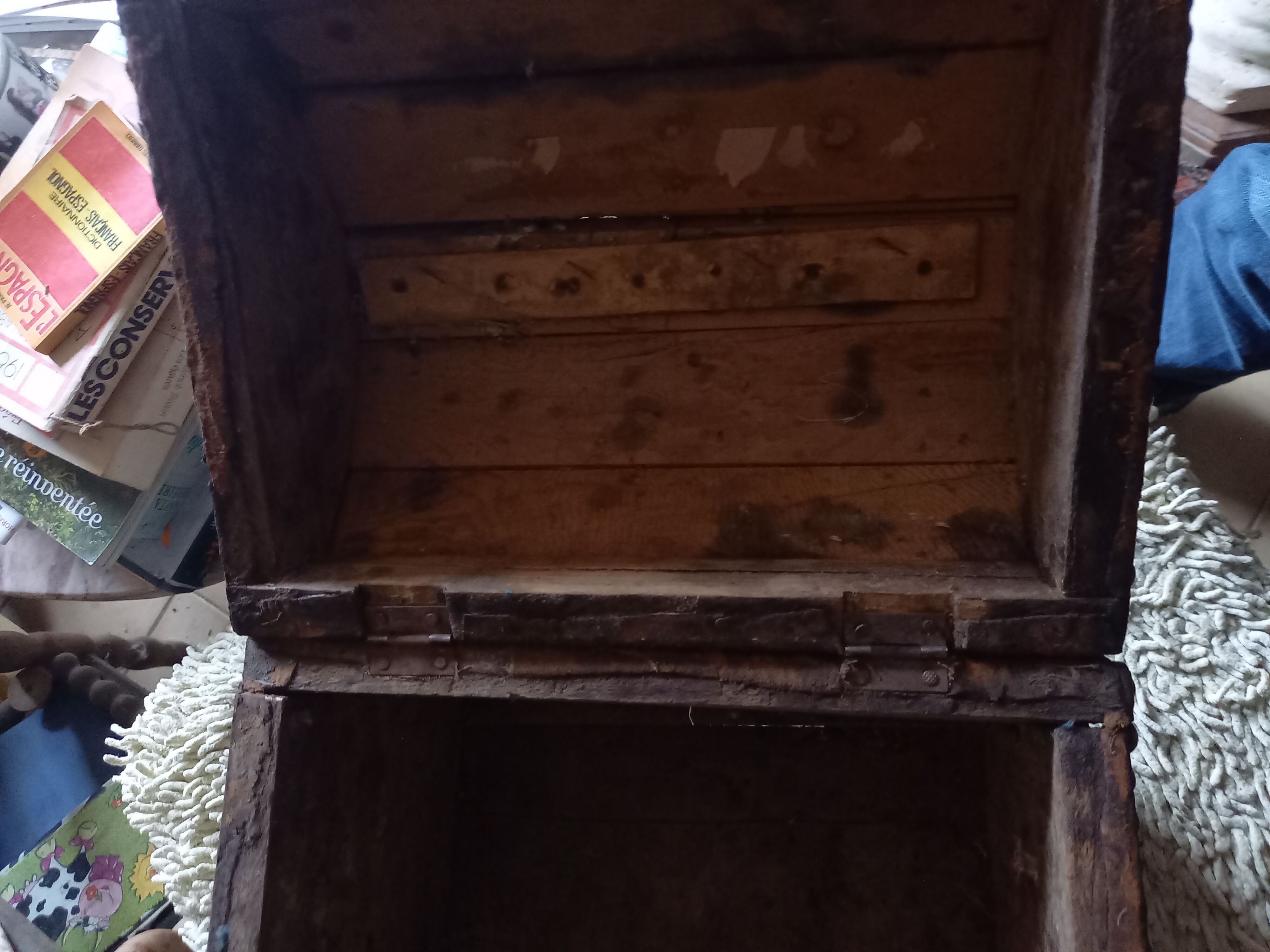 Old chest wood and studded leather