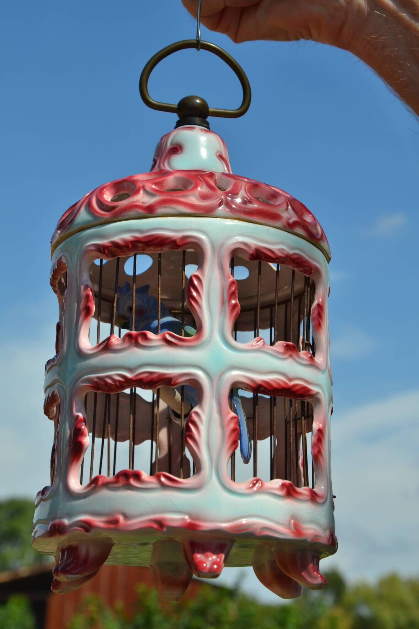 Antique Italian ceramic birdcage