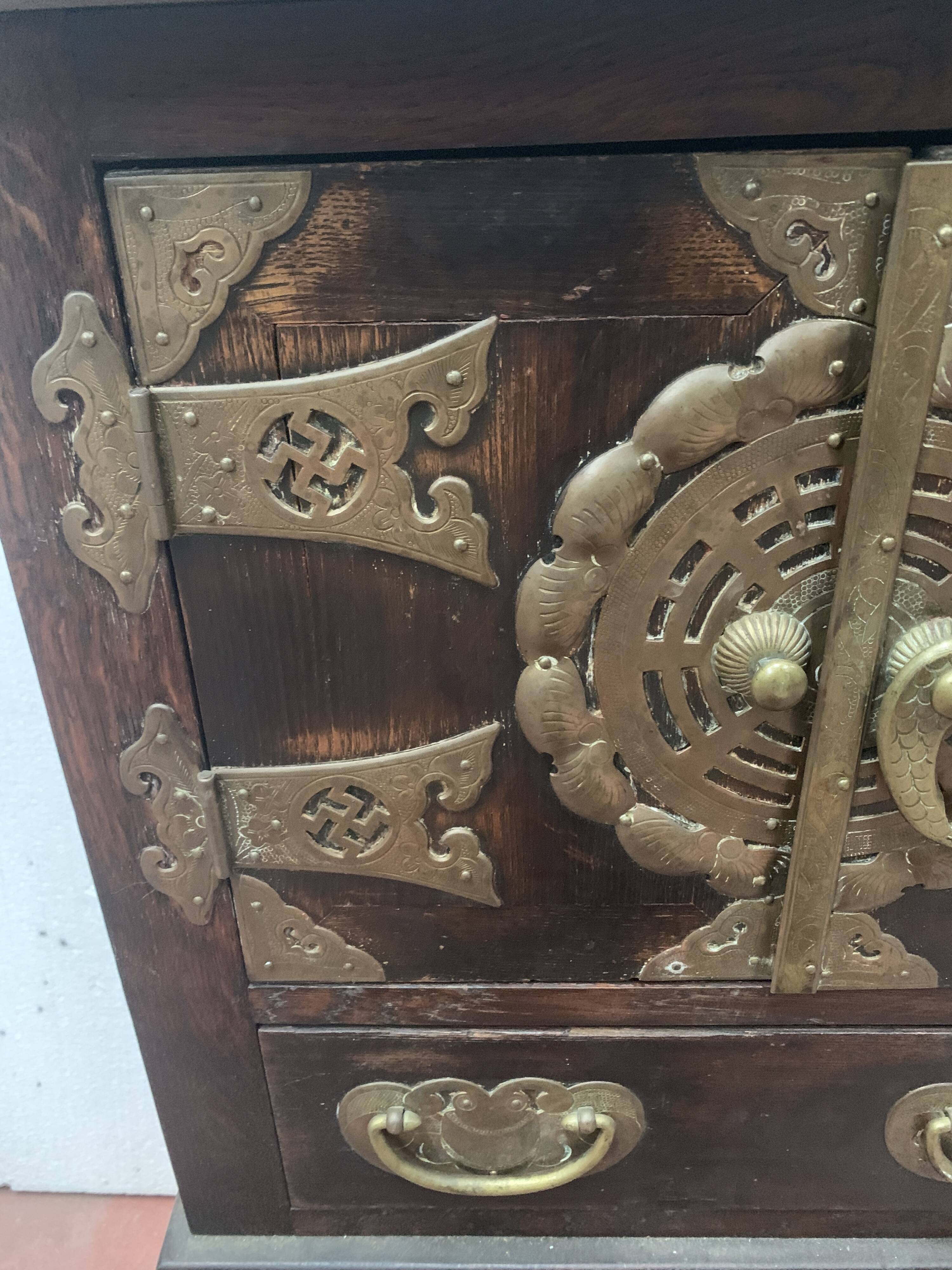 Small piece of furniture with two doors and bronze decoration, 20th century