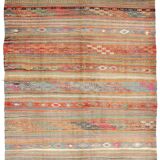 5x8 Green & Orange Striped Pattern Persian Kilim Rug, 155x250Cm