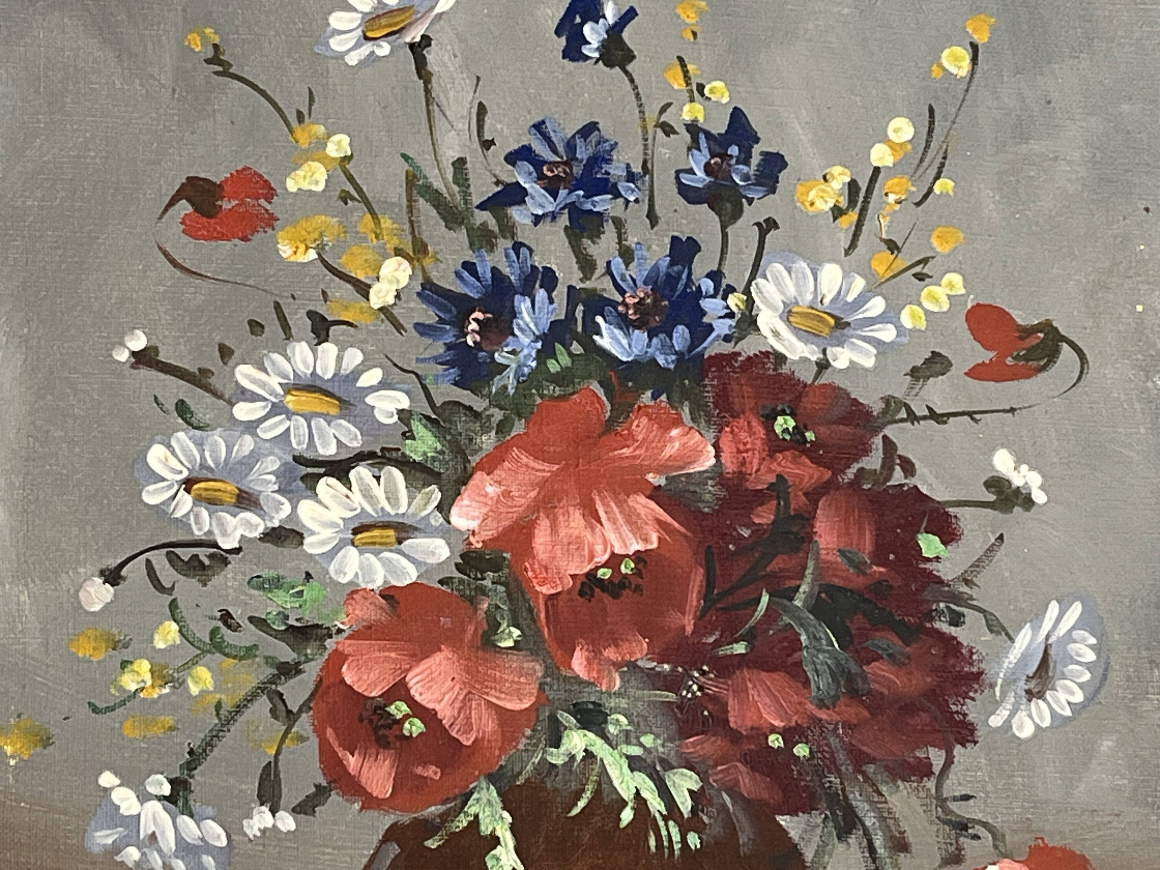 Oil on canvas still life bouquet signed Delaure 20th century