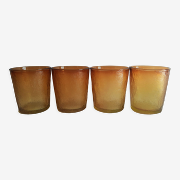 Set de 4 verres à eau givrés ambrés Henkel vintage