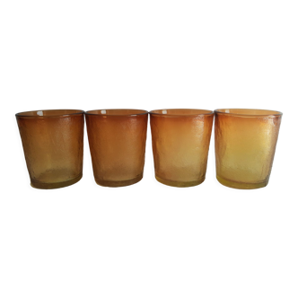 Set de 4 verres à eau givrés ambrés Henkel vintage