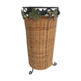 Vintage rattan and wrought iron umbrella holder