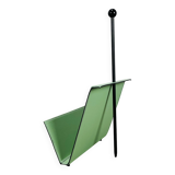 Postmodern magazine rack by Porada Arredi, green leather, 80s memphis