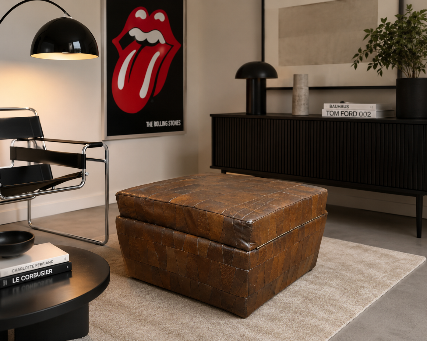 Patchwork leather storage pouffe from Sede.