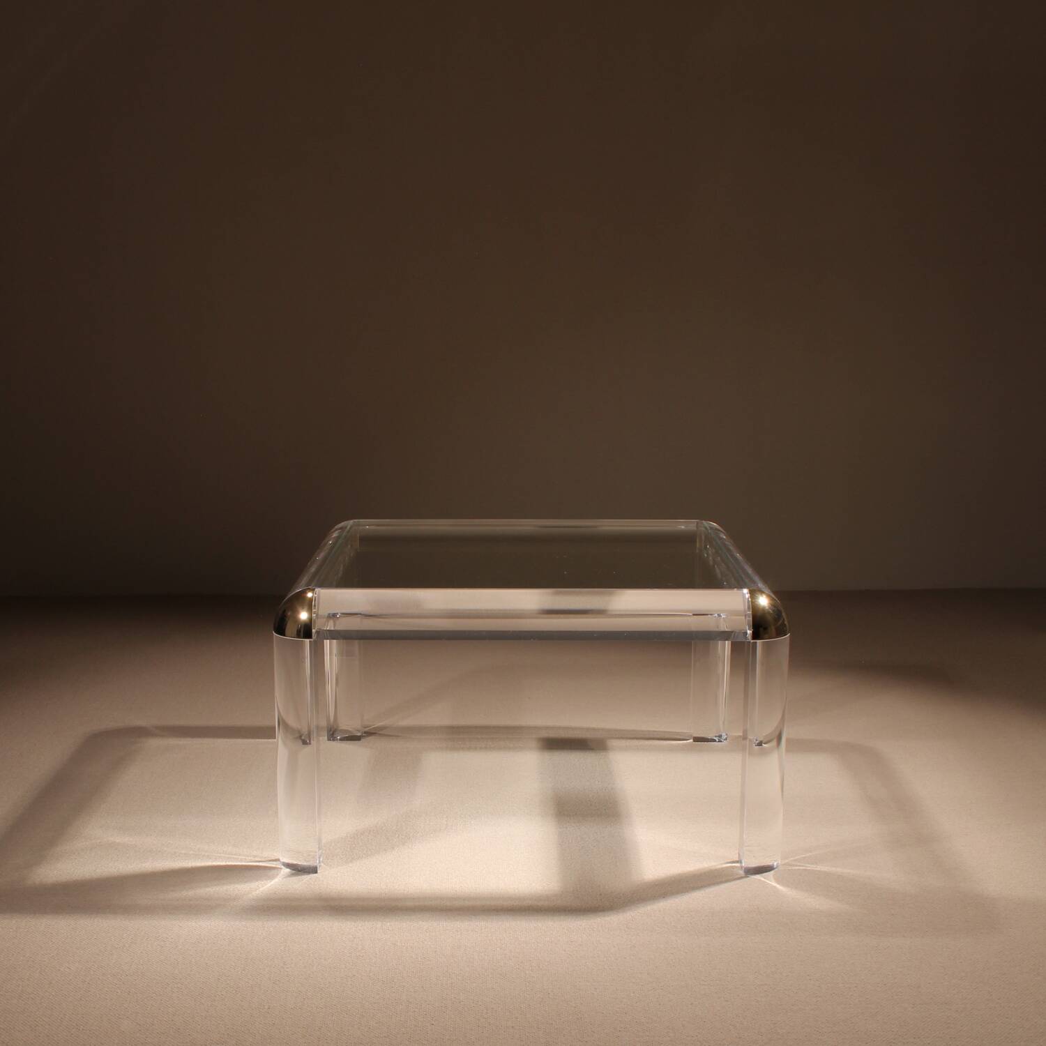 Square Lucite & Brass Coffee Table | Europe 1970s