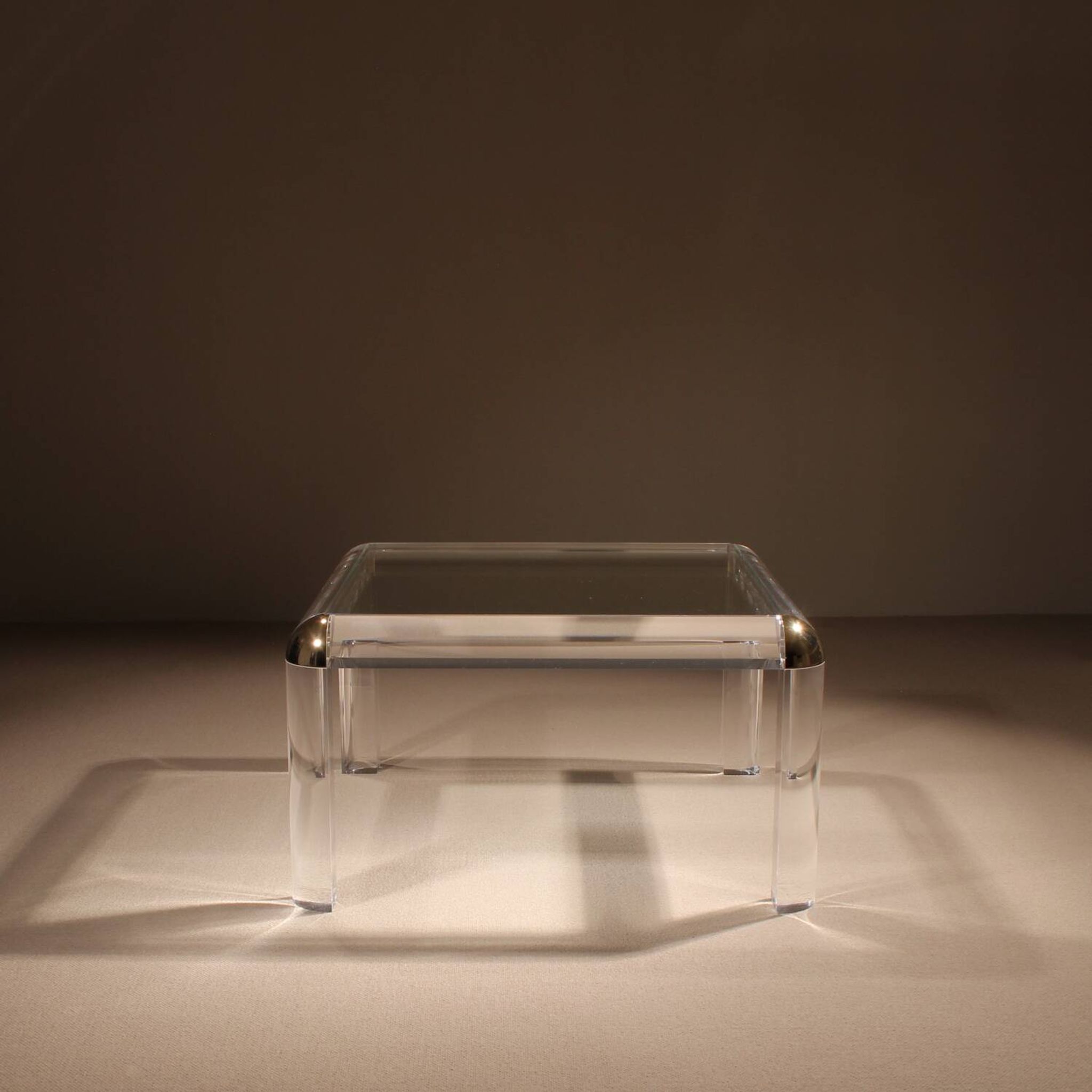 Square Lucite & Brass Coffee Table | Europe 1970s