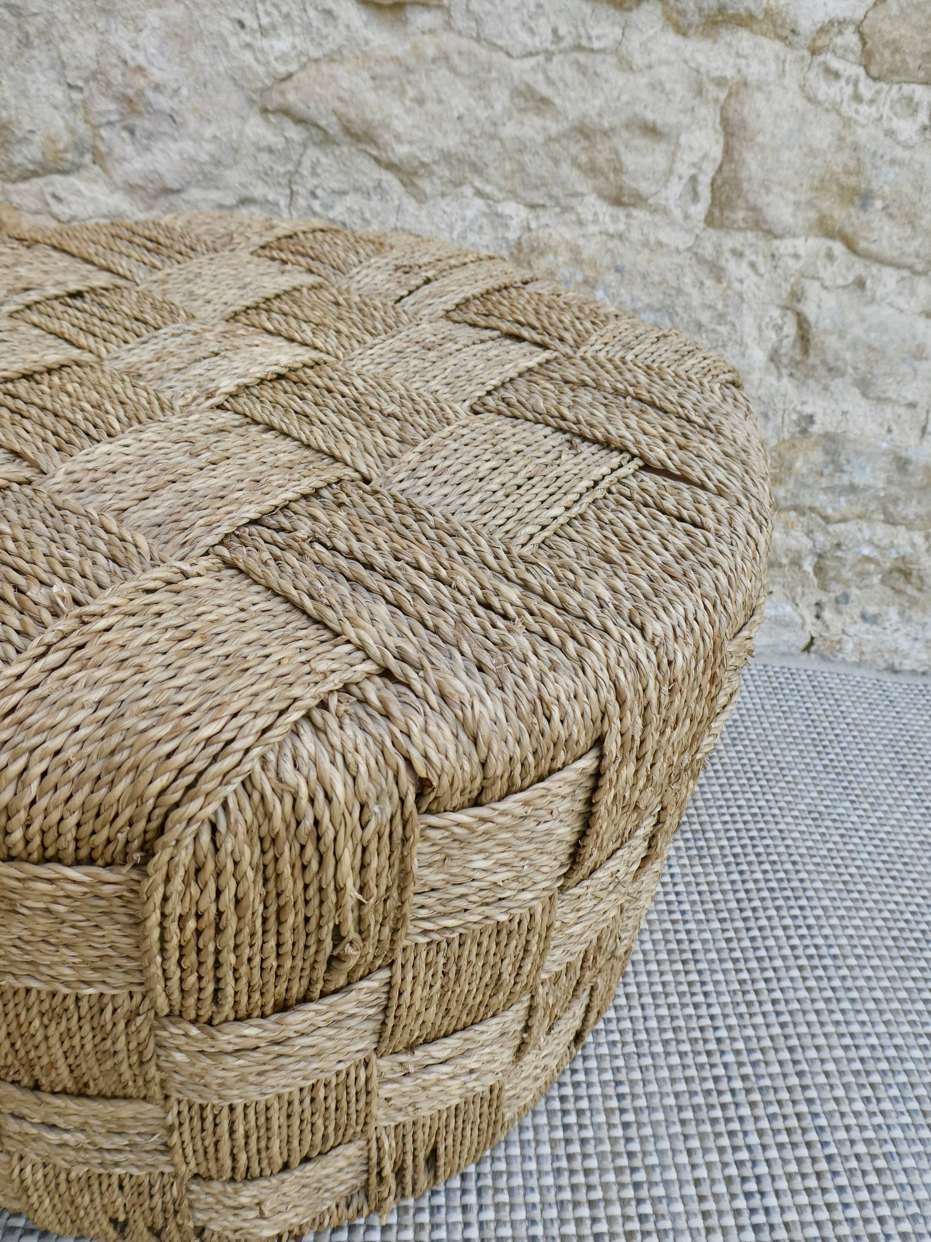 Pair of braided rope ottoman stools