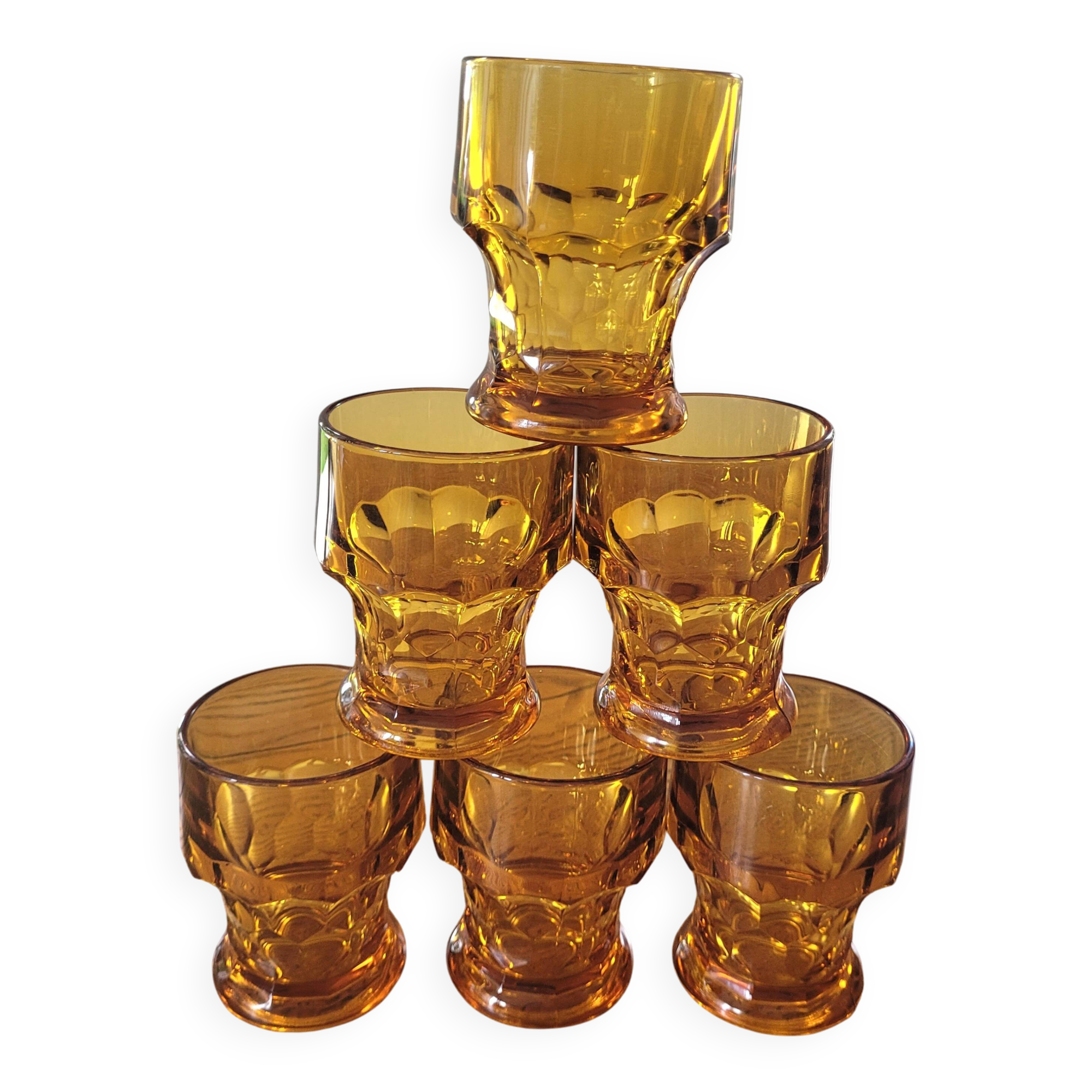 Set of 6 vintage amber glasses, Italy