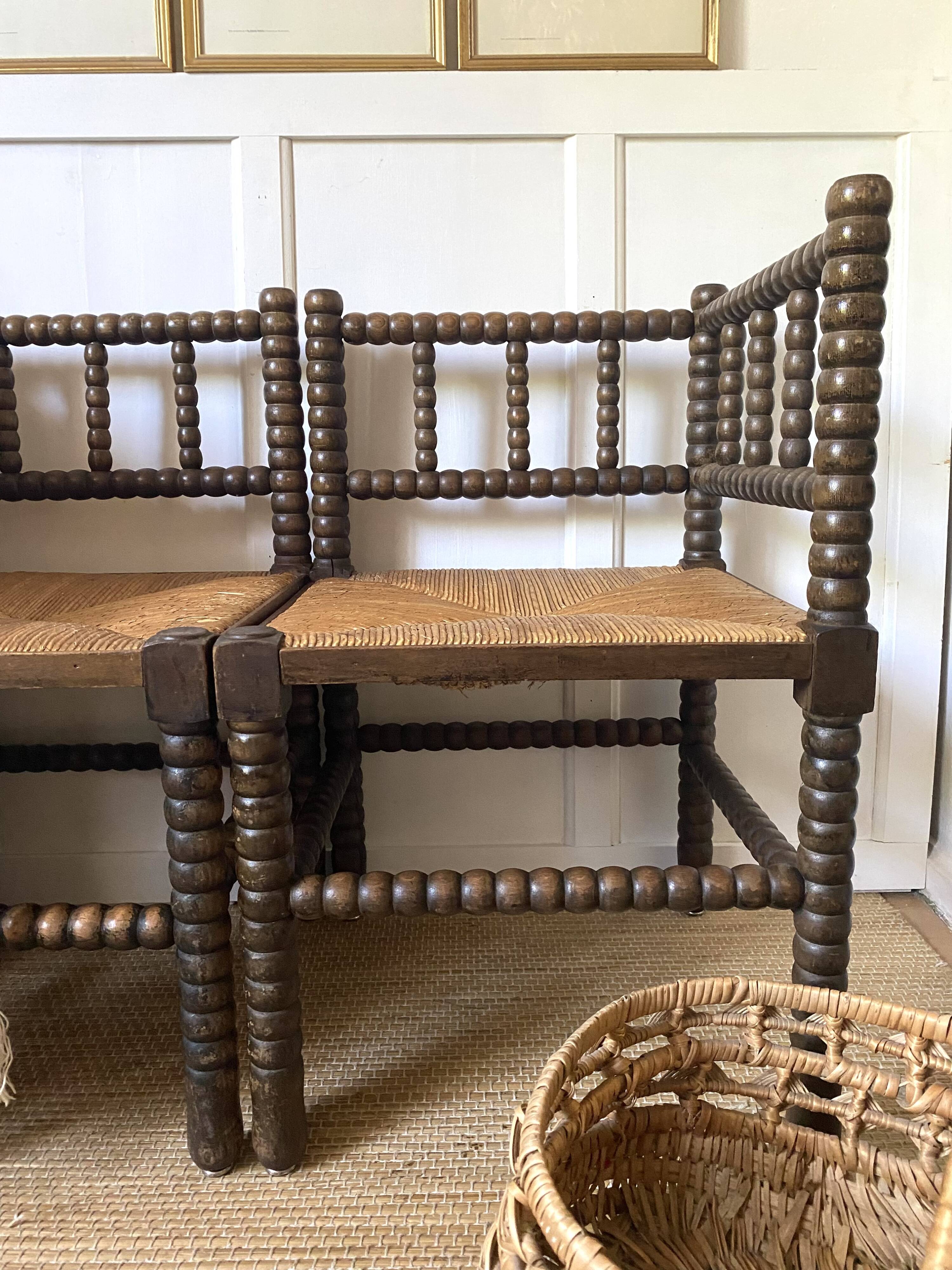 Pair of turned wood corner chairs, fireside chairs