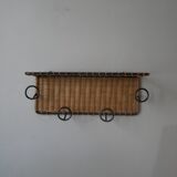 Coat rack cloakroom metal wrought iron wicker rattan handcrafted wall unit storage